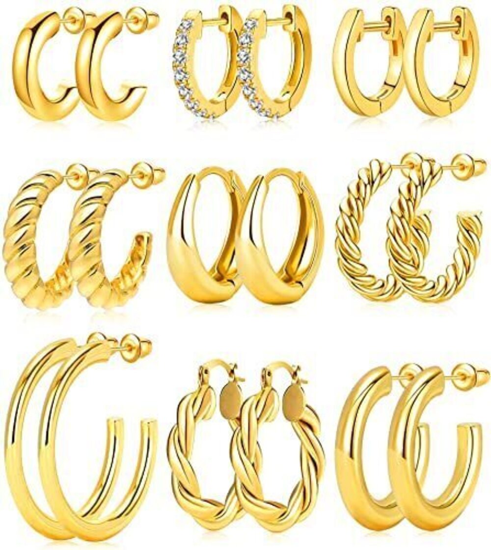 6867 Gold Hoop Earrings Set Girls Trendy 18K Plated Gold Hoops Small Chunky